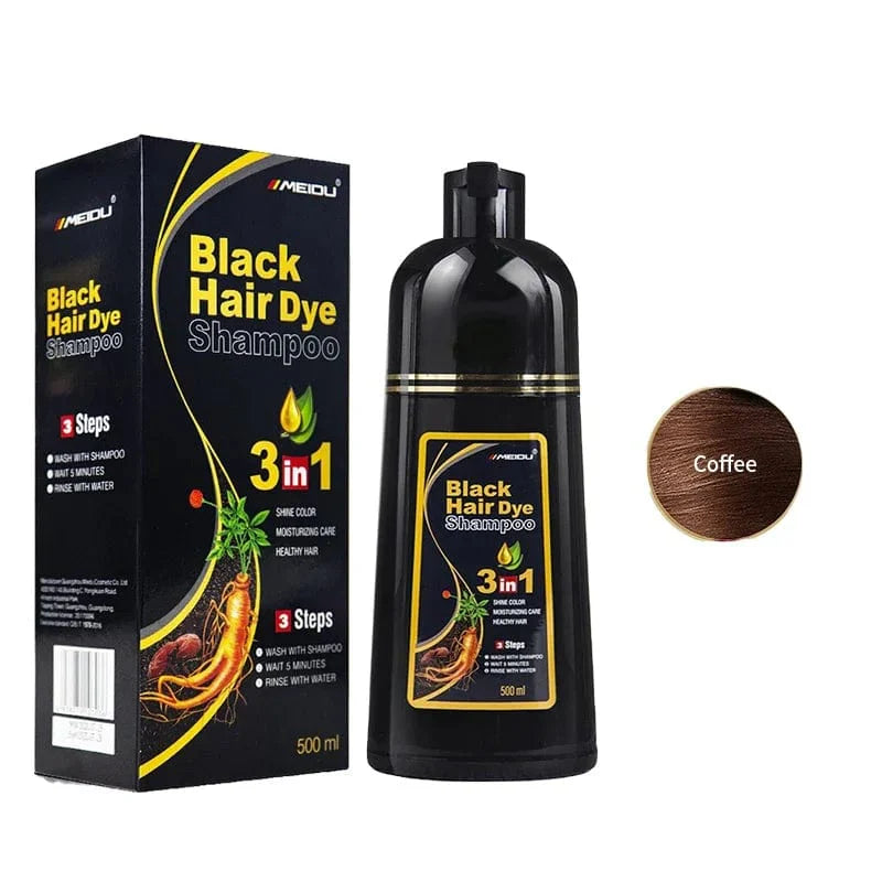Showlu 3-in-1 herbal hair darkening shampoo for gray hair coverage, 500ml, with natural herbal ingredients for men and women.