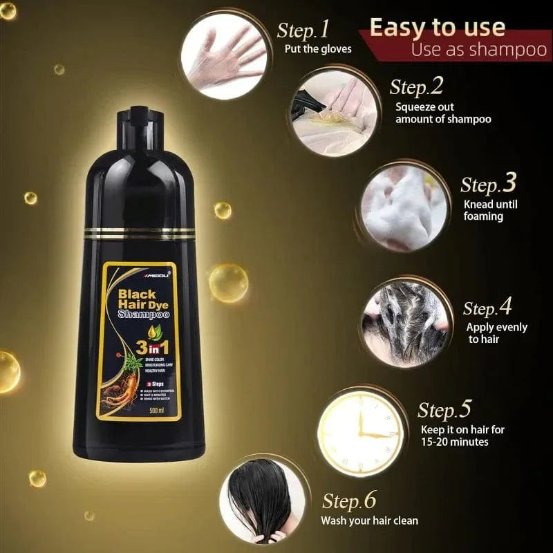 Showlu 3-in-1 herbal hair darkening shampoo for gray hair coverage, 500ml, natural herbal ingredients for men and women.