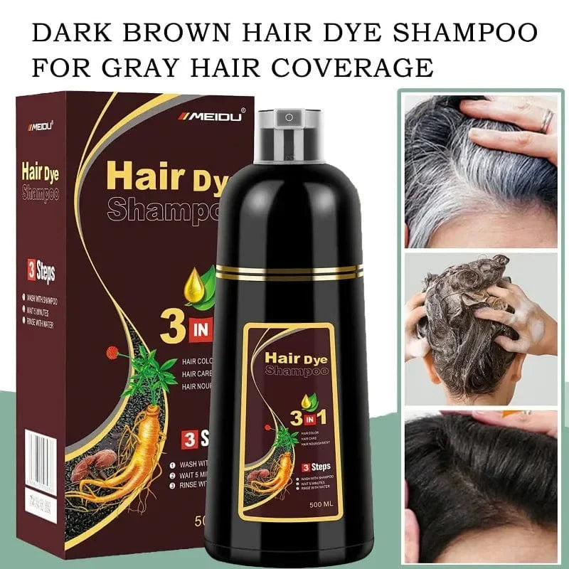 Showlu 3-in-1 herbal hair darkening shampoo for gray hair coverage, 500ml, with natural herbal ingredients for men and women.