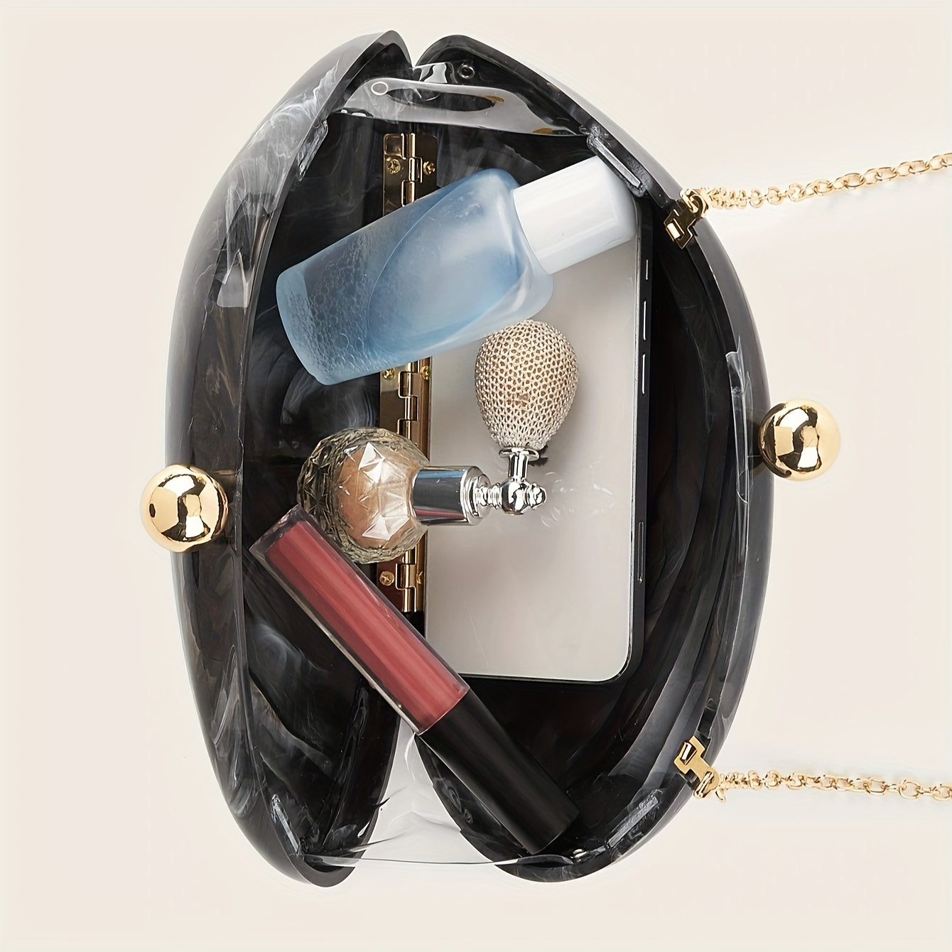 SHOWLU Marbled Acrylic Clutch bag with chain strap, elegant evening purse featuring a stylish marbled design and compact shape.