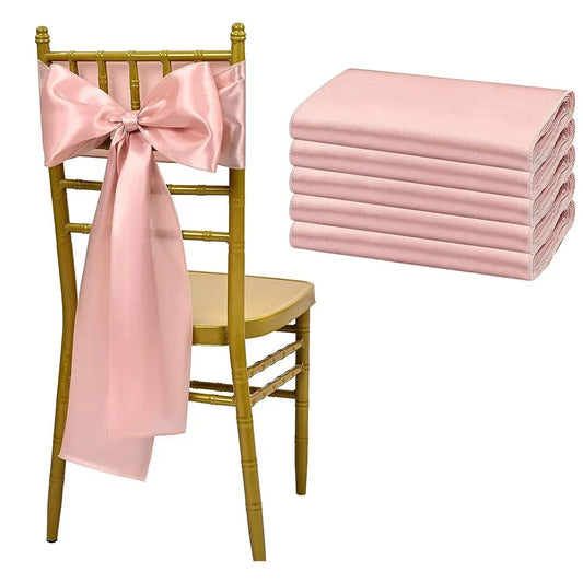 50PCS 17x275cm Rose Gold Satin Chair Sashes Bows Chair Cover Ribbons for Wedding Banquet Party Baby Shower Event Decorations - SHOWLU FASHION STORE