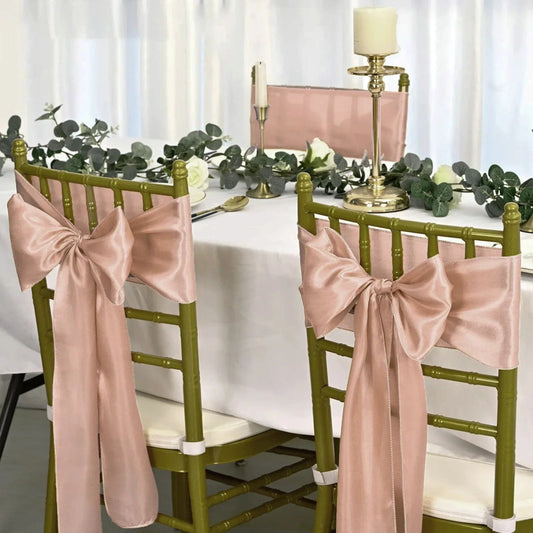 50PCS 17x275cm Rose Gold Satin Chair Sashes Bows Chair Cover Ribbons for Wedding Banquet Party Baby Shower Event Decorations - SHOWLU FASHION STORE