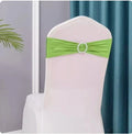 Set of 50 metallic gold and silver spandex chair sashes with buckles for wedding and party decorations, by Showlu Fashion Store.