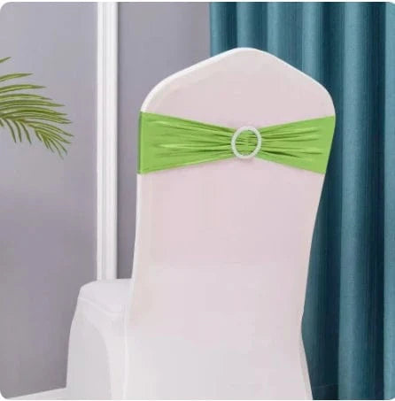 Set of 50 metallic gold and silver spandex chair sashes with buckles for wedding and party decorations, by Showlu Fashion Store.
