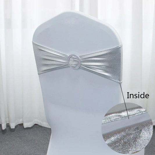 50pcs/Lot Metallic Gold silver Chair Sashes Wedding Chair Decoration Spandex Chair Cover Band for Party Decor birthday sash - SHOWLU FASHION STORE