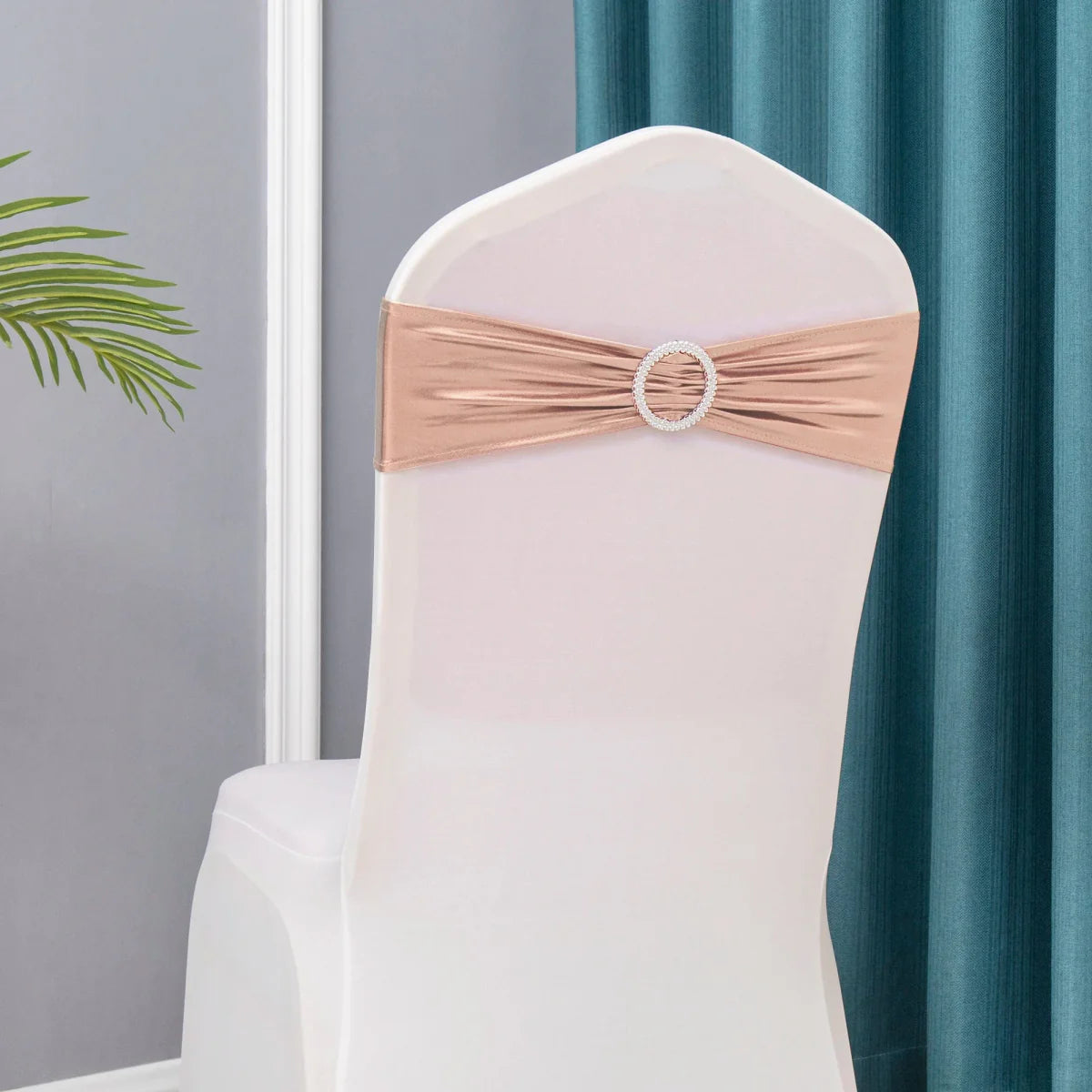 Set of 50 metallic gold and silver spandex chair sashes with buckles, wedding and party chair decorations by Showlu Fashion Store.