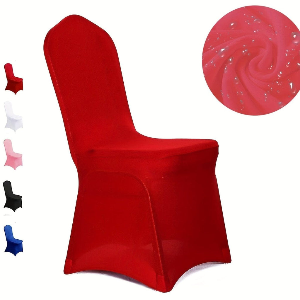 Set of 10 washable Showlu Stretch Spandex dining chair slipcovers, removable protectors for banquet, wedding, and party chairs.
