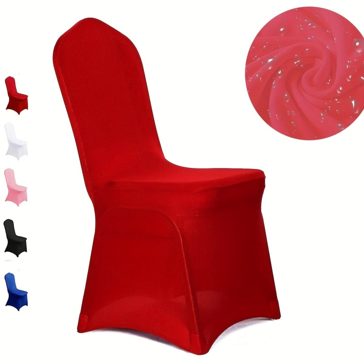 Set of 10 washable Showlu Stretch Spandex dining chair slipcovers, removable protectors for banquet, wedding, and party chairs.