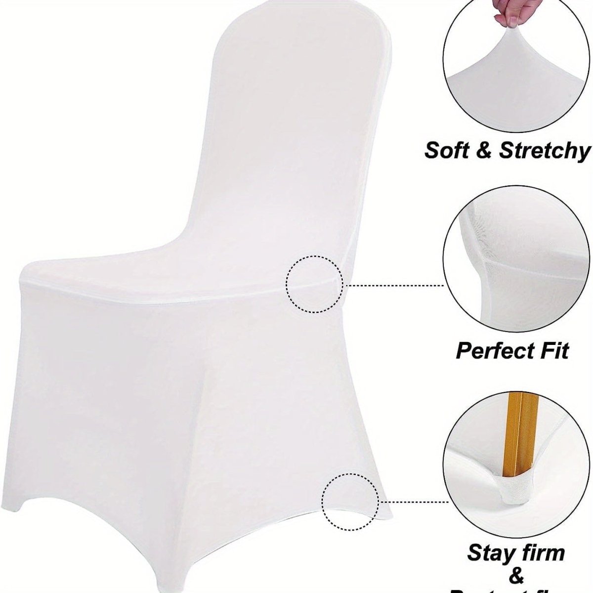 Set of 10 washable Showlu Stretch Spandex dining chair slipcovers with removable, protective covers for banquet or wedding use.