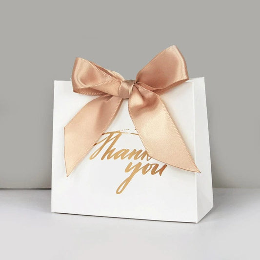 5/10pcs Small Pink White Thank You Party Favor Bags Treat Boxes with Bow Ribbon Paper Gift Bags Wedding Birthday Party Supplies - SHOWLU FASHION STORE