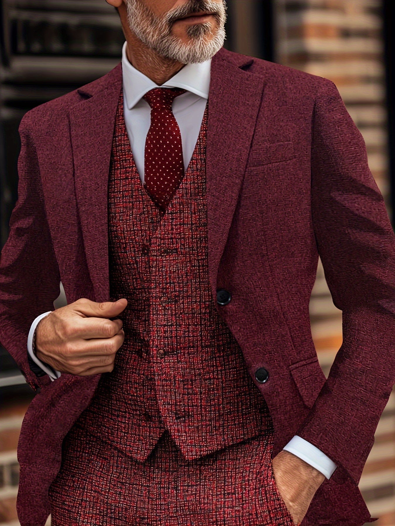 SHOWLU Men's geometric pattern polyester suit jacket, regular fit blazer with stylish design, perfect for formal or smart casual wear