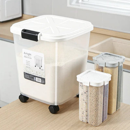 5/15/25Kg Large Rice Bucket Kitchen Home Rice Bucket Storage Sealed Transparent Flap Storage Box Moisture - Proof and Insect - Proof - SHOWLU FASHION STORE