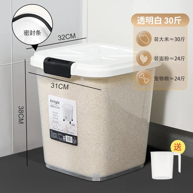 5/15/25Kg Large Rice Bucket Kitchen Home Rice Bucket Storage Sealed Transparent Flap Storage Box Moisture - Proof and Insect - Proof - SHOWLU FASHION STORE