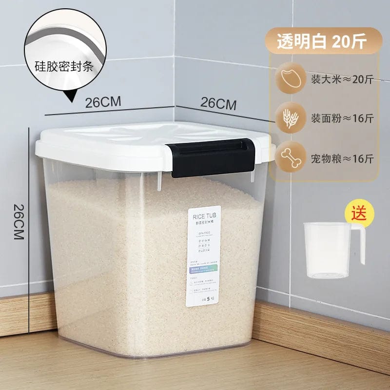 5/15/25Kg Large Rice Bucket Kitchen Home Rice Bucket Storage Sealed Transparent Flap Storage Box Moisture - Proof and Insect - Proof - SHOWLU FASHION STORE