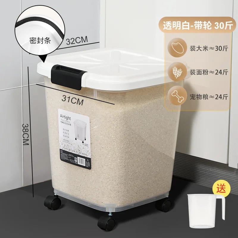 5/15/25Kg Large Rice Bucket Kitchen Home Rice Bucket Storage Sealed Transparent Flap Storage Box Moisture - Proof and Insect - Proof - SHOWLU FASHION STORE