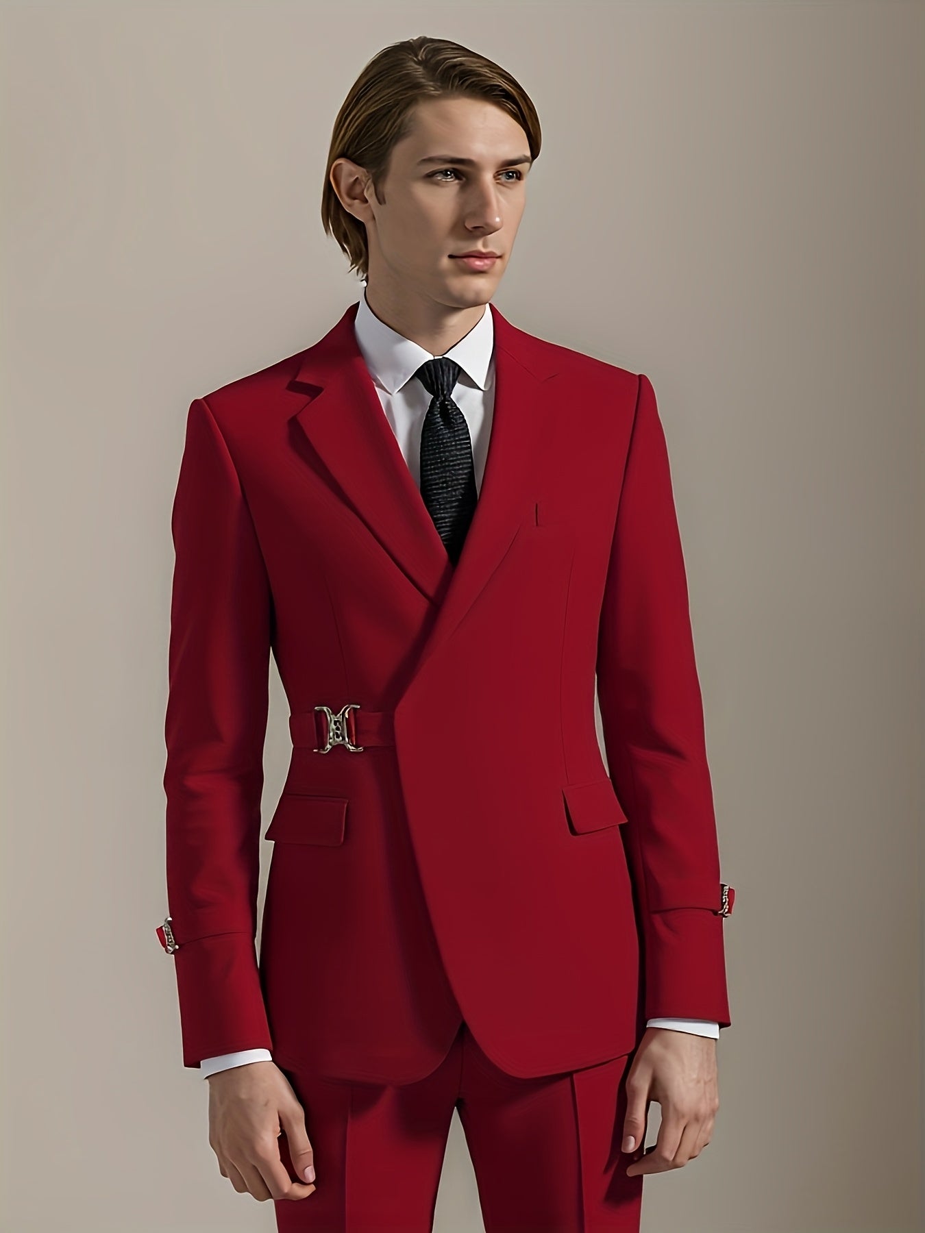 SHOWLU men's slim fit 2-piece solid tuxedo suit with jacket and trousers, ideal for weddings and formal occasions