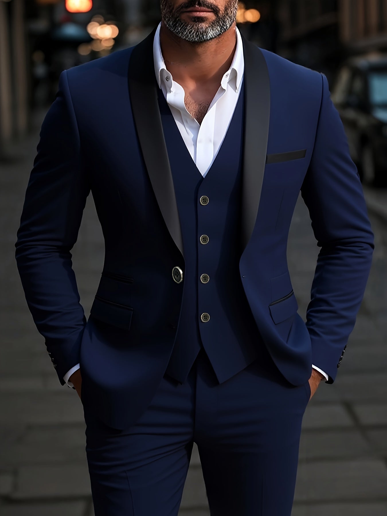 SHOWLU FASHION men's 3-piece suit with shawl collar jacket, matching vest and pants, tailored and stylish for formal occasions
