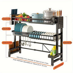 1pc Countertop Dish Storage Drainage Rack Expandable Kitchen Sink Shelf Dish Rack Drainer Black Kitchen Organizer SHOWLU FASHION STORE