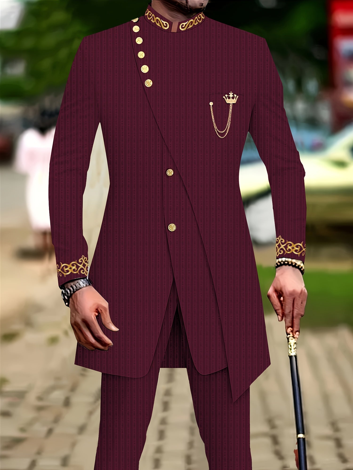 SHOWLU FASHION men's plaid casual two-piece suit with loose fit woven set, featuring a plaid jacket and matching trousers.