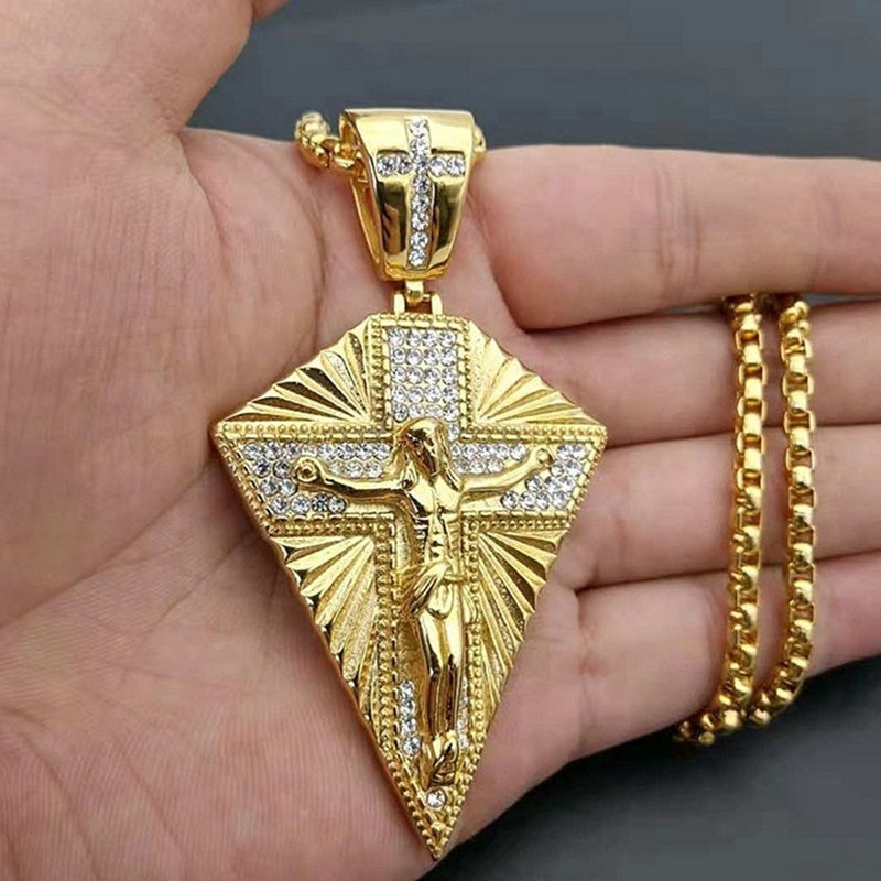 Showlu Retro Hip Hop Cross Pendant Necklace in vintage zinc alloy, featuring a bold cross design on a chain.