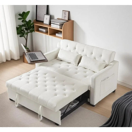 53'' Convertible Sofa Bed, Velvet Sleeper Sofas Pull Out Beds, with Adjustable Backrest and Pillows,Sofa Bed - SHOWLU FASHION STORE