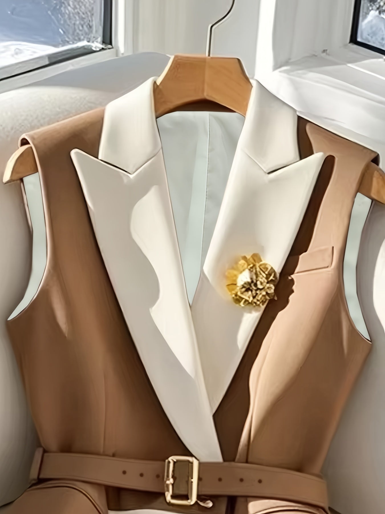 SHOWLU FASHION women's color-block belted vest with elegant round neck, blazer style, featuring stylish design and tailored fit.