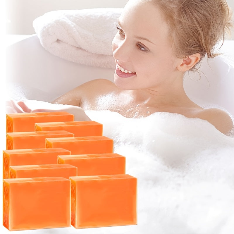 Set of nine ROZINO turmeric soap bars by SHOWLU FASHION STORE, moisturizing glycerin body bars with turmeric extract, 100g each.