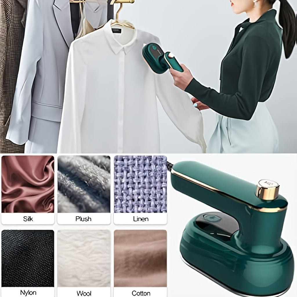 SHOWLU Portable Handheld Travel Steamer Iron with 180° rotatable metal soleplate, compact design for easy travel and quick ironing.