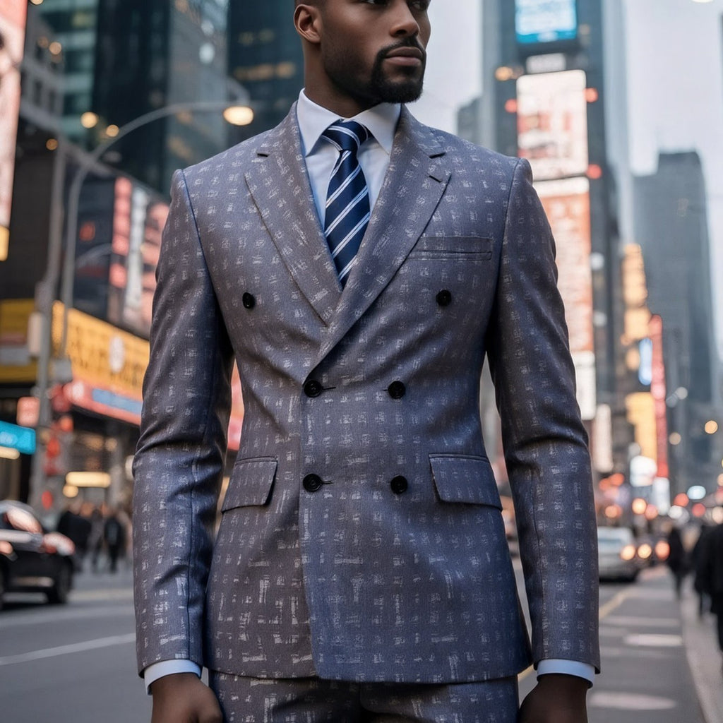 Men's slim fit double-breasted suit with peak lapels, featuring a tailored 2-piece design from SHOWLU FASHION STORE.