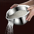 SHOWLU FASHION stainless steel kitchen colander with handles, multi-purpose drain basket for rinsing fruits, vegetables, and pasta.