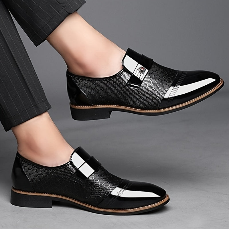 SHOWLU FASHION men's embossed slip-on business dress shoes with sleek design and polished finish.