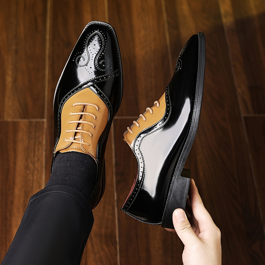 Showlu Fashion men's lace-up wedding shoes with round toe, casual PU leather design, stylish and comfortable for formal occasions