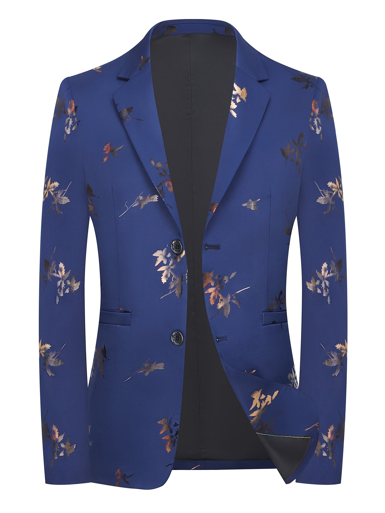 Men's gold-foiled maple leaf blazer from SHOWLU FASHION STORE, slim fit spring and fall suit jacket with stylish design.