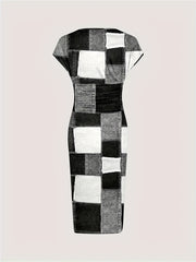 Plaid Print V-neck Short-sleeved Dress For Women, Spring/summer