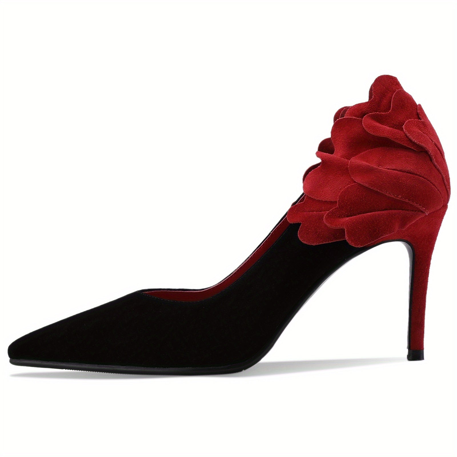 SHOWLU FASHION floral stiletto pumps with 3-inch pointed toe dressy heels, featuring a colorful floral design and sleek silhouette.