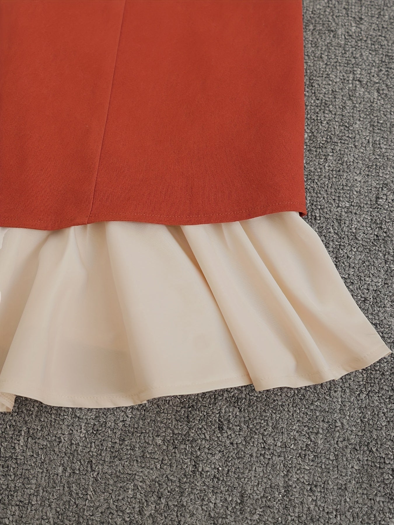 Red and white two-tone women's high-waisted side slit skirt by SHOWLU FASHION STORE, featuring a stylish and modern design.