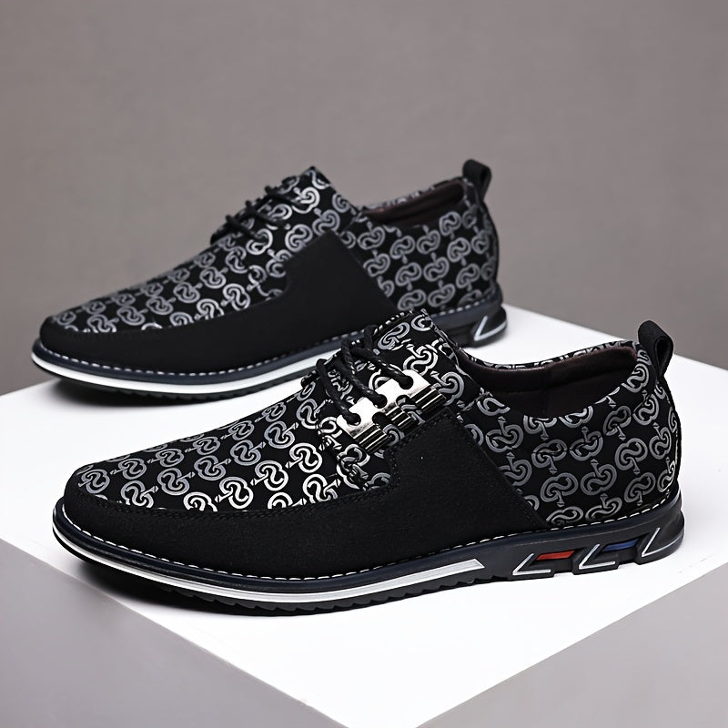 Men's SHOWLU lace-up dress shoes with non-slip sole and round toe, casual footwear in black leather with polished finish.