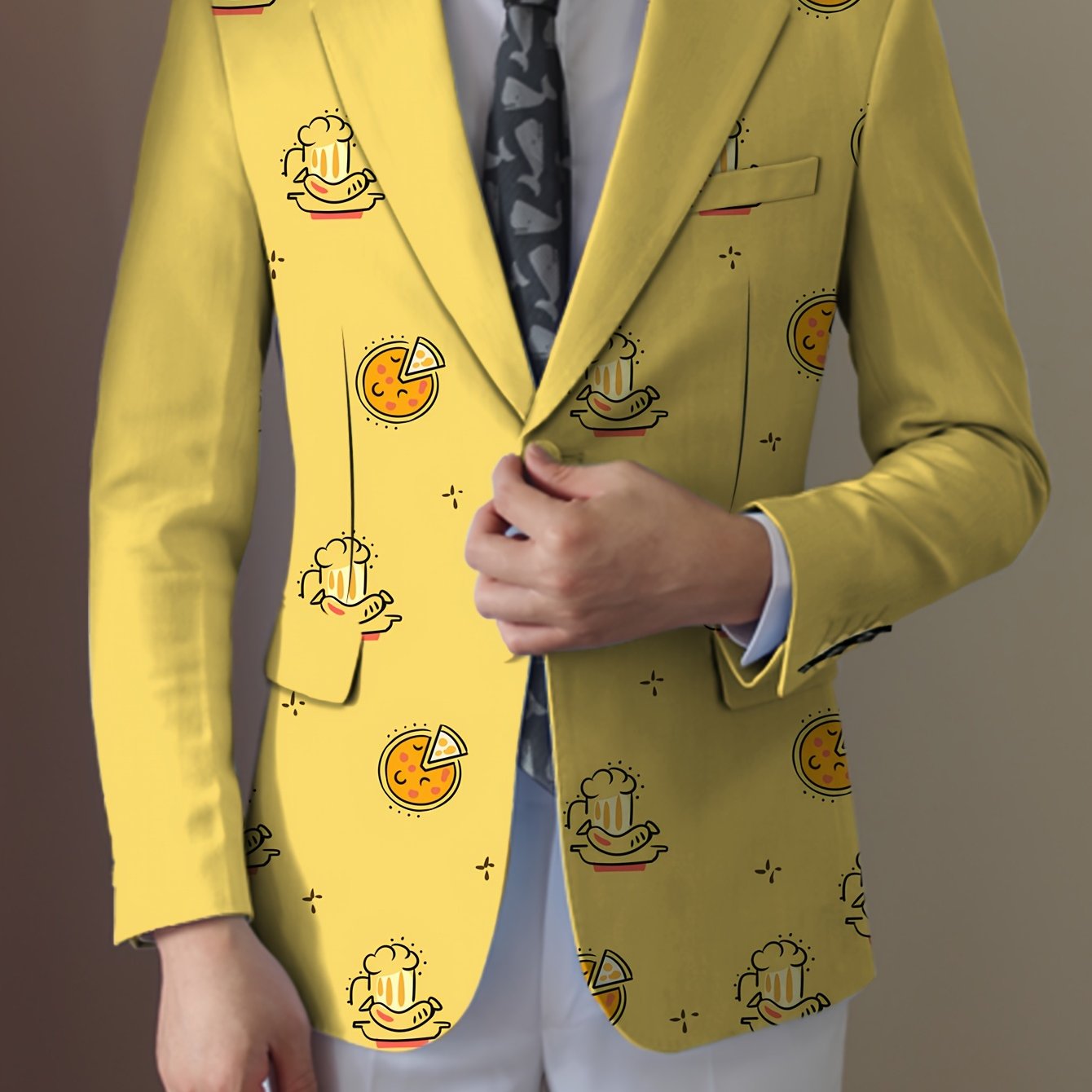 SHOWLU Men's casual food cartoon blazer, regular fit lapel suit jacket with playful food-themed design, stylish and comfortable.