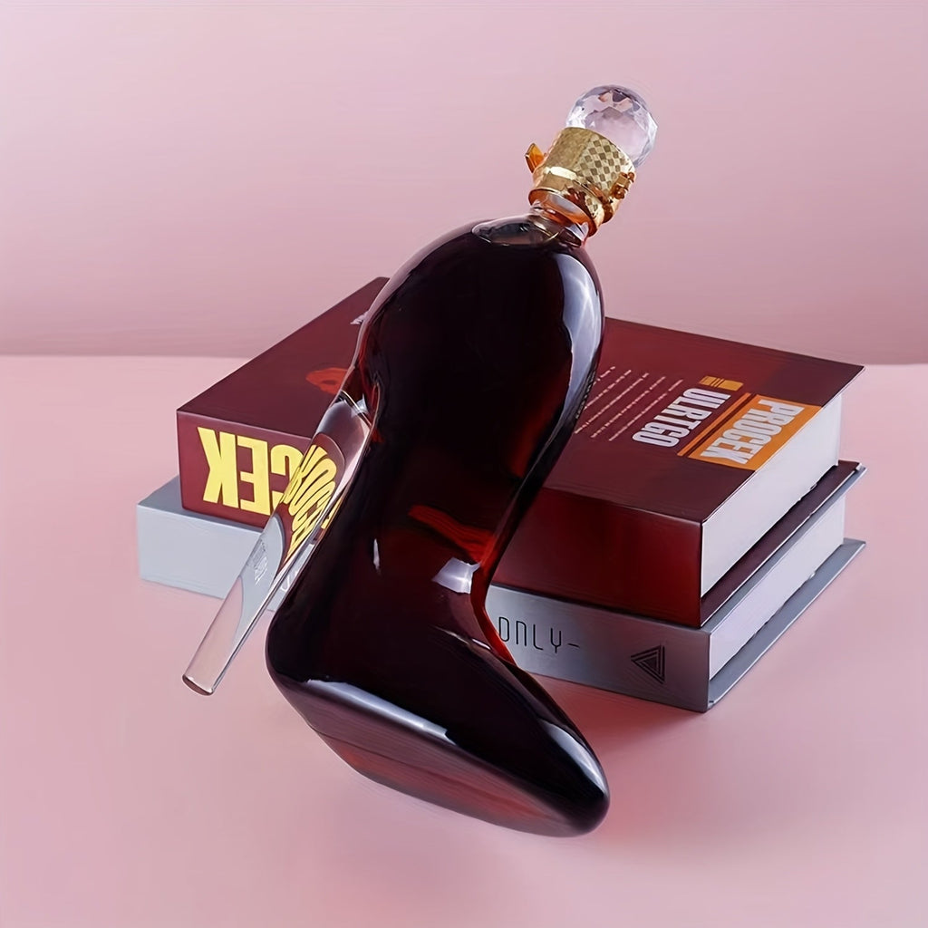 SHOWLU FASHION STORE elegant high heel glass wine dispenser and hanger with 45oz capacity, showcasing a stylish design and clear glass construction.