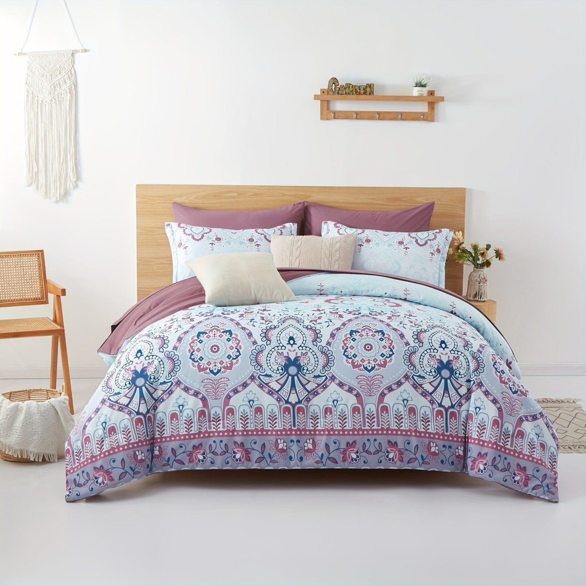 Showlu Bohemian Bed In A Bag with microfibre comforter, sheets, and pillowcases in a vibrant pattern for twin, full, queen, or king beds.
