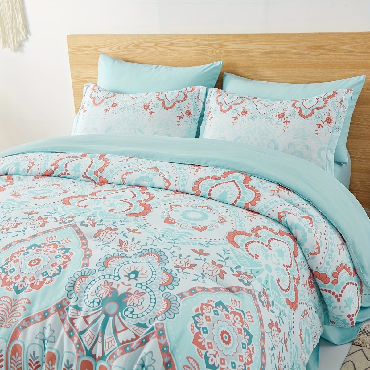 Showlu Bohemian Bed In A Bag with microfiber comforter and sheet set, featuring colorful bohemian pattern for all bed sizes.