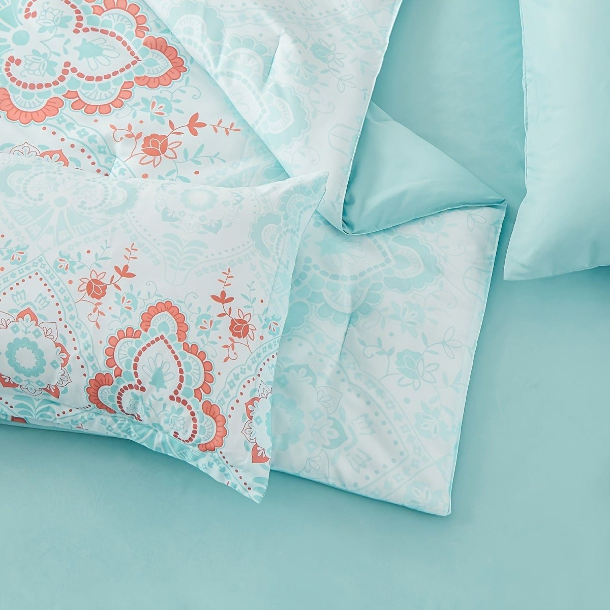 Showlu Bohemian Bed In A Bag with microfiber comforter and sheet set in colorful pattern, includes pillowcases and bedding accessories.