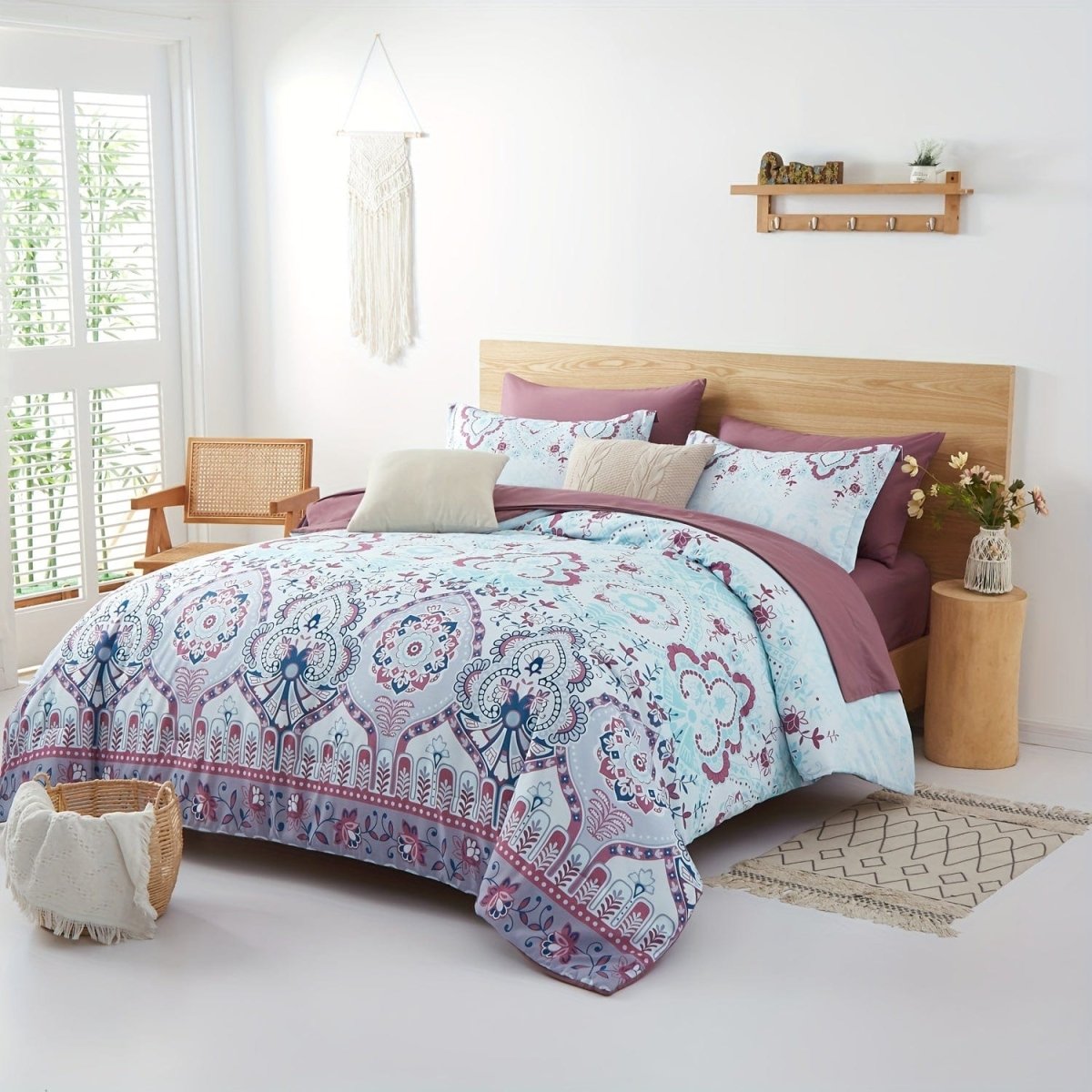 Showlu Bohemian Bed In A Bag with microfiber comforter and sheet set, featuring colorful pattern in twin, full, queen, and king sizes.