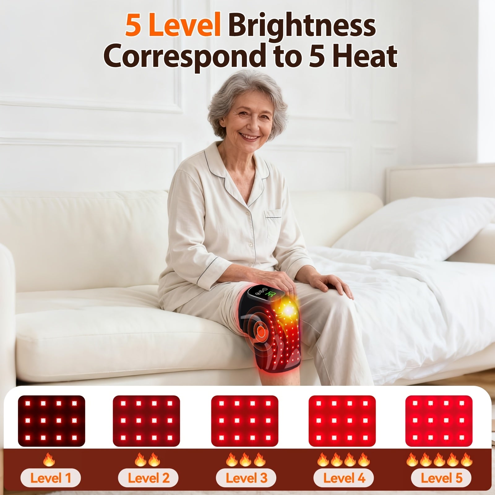 Showlu Heated Knee Massager with vibration and heat support cushion, designed for pain relief and comfort.