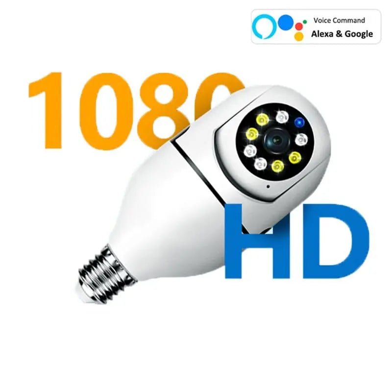 Showlu 5G E27 bulb security camera with 2MP full color night vision, indoor WiFi surveillance with human tracking and zoom.