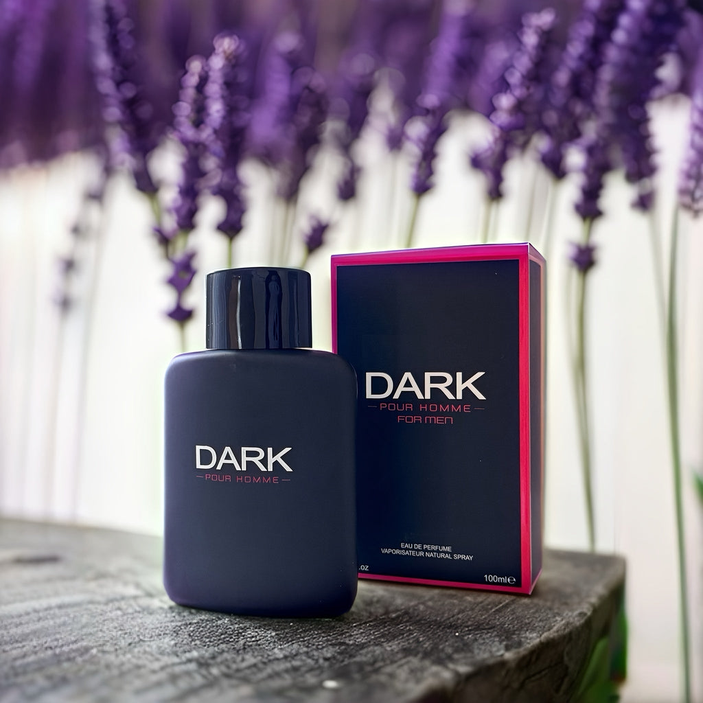 Dark Noir men's Eau de Parfum by SHOWLU FASHION STORE featuring lavender and lemon scent, displayed in a sleek 3.4oz bottle.