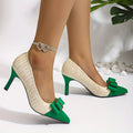 SHOWLU FASHION pointed toe bow high heels in sexy color block design, stylish women's footwear with elegant heel and vibrant color accents.