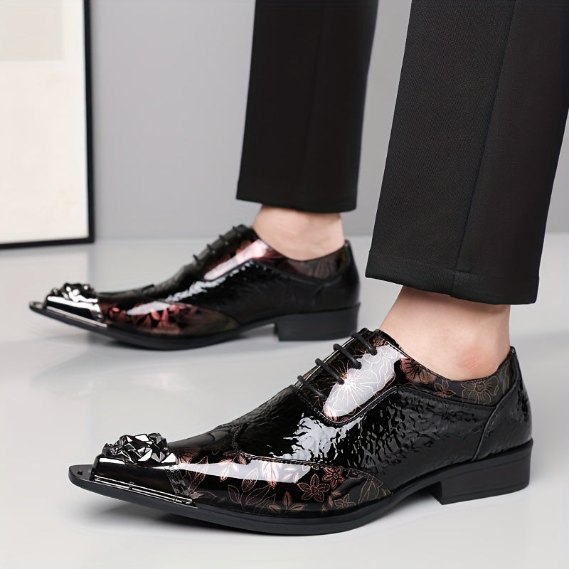 Men's British style pointed toe PU leather lace-up shoes by Showlu Fashion Store, stylish and polished footwear for formal wear.