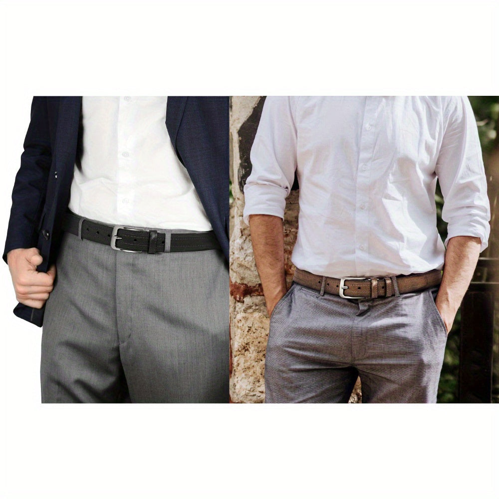 SHOWLU Men's genuine leather belts in a 4-pack, vintage big and tall straps, featuring classic brown and black designs.