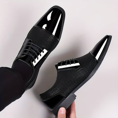 [Stylish Oxford Shoes] Comfortable Men's Black & White Oxford Dress Shoes - Business Casual Lace-Up Loafers with Rubber Sole, PU Upper & Inner Lining